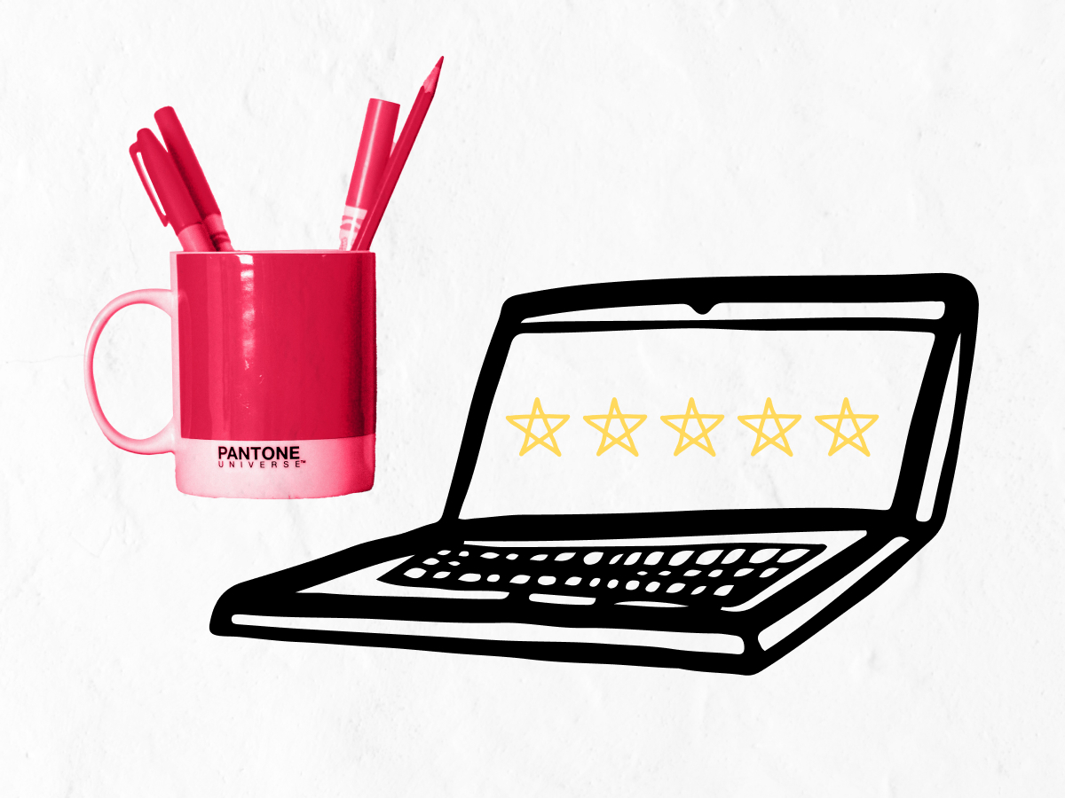 Doodle illustratrion of a pc with five stars